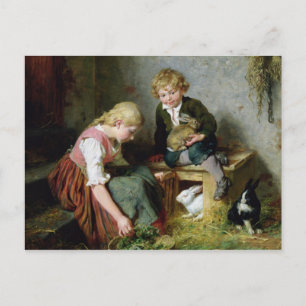 Cartão Postal Alimentando os Coelhos