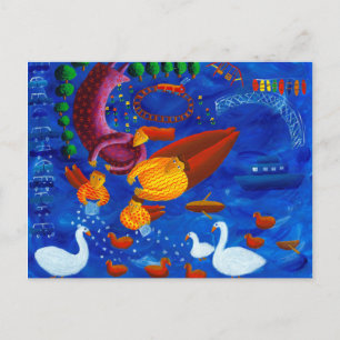 Cartão Postal Alimentando os Patos Pintura de Arte Contemporânea