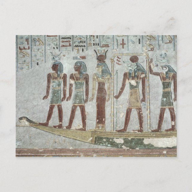Cartão Postal Alivio representando Khnum em um barco funerário (Frente)