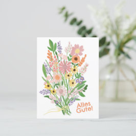 Cartão Postal Alles Gute Wildblumen süß Gouache Glückwunsch