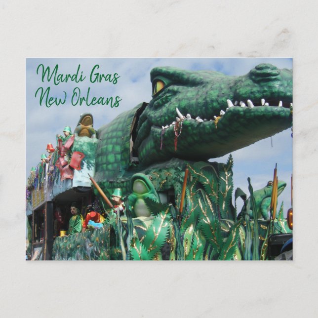 Cartão Postal Alligator Mardi Gras Float (Frente)