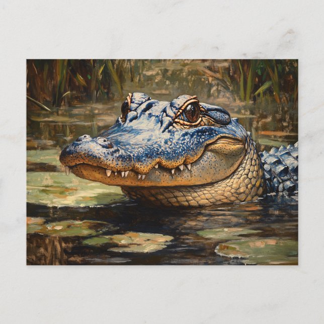 Cartão Postal Alligator na Arte da Vida Selvagem de Everglades (Frente)