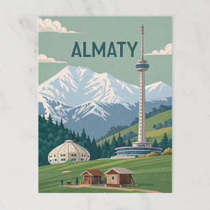 Cartão Postal Almaty Peaks e Torres na Visão Retroativa a Frio