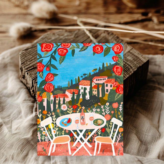 Cartão Postal Almoço com uma visão da pintura de Gouache do Coun (Lunch with A View Countryside Gouache Painting Postcard
)