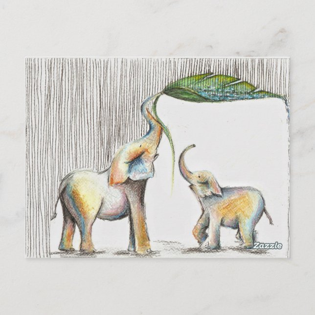 Cartão Postal Almofada Baby e Mãe Elephant Watercolor (Verso)