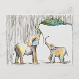 Cartão Postal Almofada Baby e Mãe Elephant Watercolor