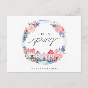 Cartão Postal Alô Primavera Watercolor Floral Wreath House Realt