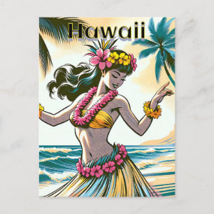 Cartão Postal Aloha Dançarino Hawaii Hula na praia