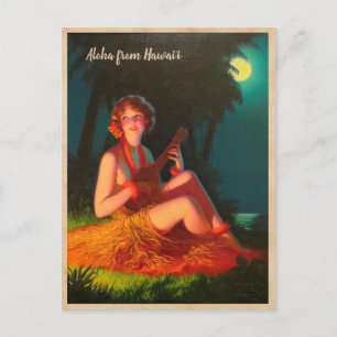 Cartão Postal Aloha do Havaí / Garota com Ukulele