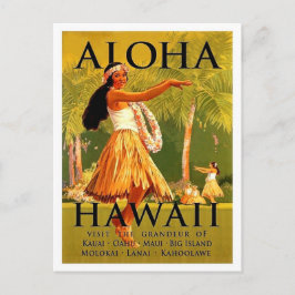 Cartão Postal Aloha Havaí, dança da garota hula, viagem vintage
