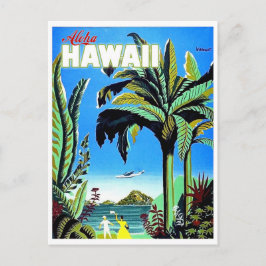 Cartão Postal Aloha Havaí, ilha tropical, viagem aérea vintage