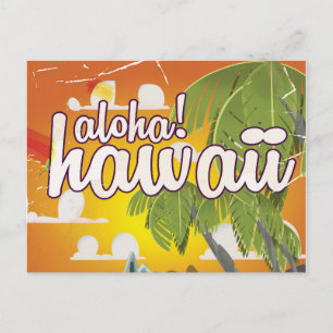 Cartão Postal Aloha! Havaí! pôster de viagem vintage cartoon