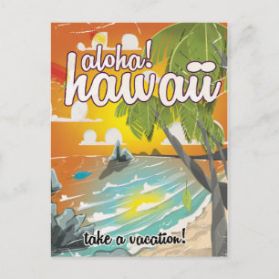 Cartão Postal Aloha! Havaí! pôster de viagem vintage desenho ani
