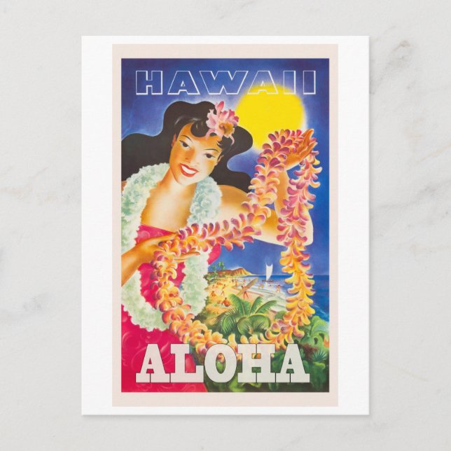 Cartão Postal Aloha, Havaí, Viagem de Estilo Vintage (Frente)