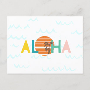 Cartão Postal Aloha Hawaii Beach Waves, Sunset, Palm Treine Card
