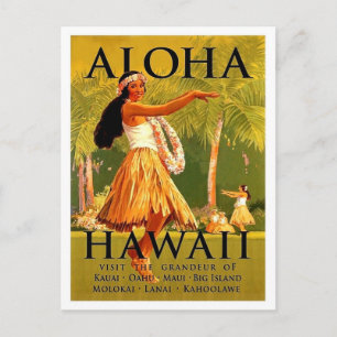 Cartão Postal Aloha Hawaii, dança das garotas Hula, viagens vin