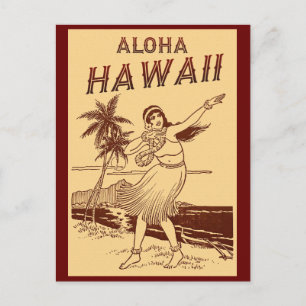 Cartão Postal Aloha Hawaii Hula Girl  