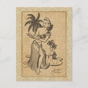 Cartão Postal Aloha Hawaiian Girl 1 Vintage Reproduction