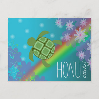 Cartão Postal Aloha Honu Belo Mar Tartaruga Arco-íris e Flor