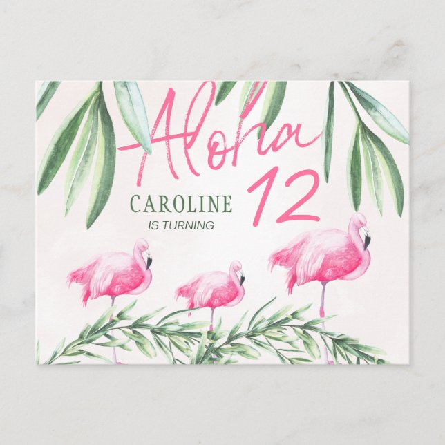 Cartão Postal Aloha luau Vamos Flamingle festa de aniversário tr (Frente)