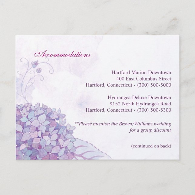 Cartão Postal Alojamento De Casamento De Hydrangeas Chic + Direç (Frente)