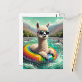 Cartão Postal Alpaca Adorável em uma Viagem de Balsa