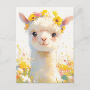 Cartão Postal Alpaca com Coroa Floral Amarela Prado