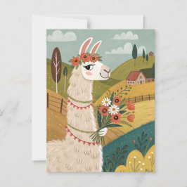 Cartão Postal Alpaca com flores arte popular