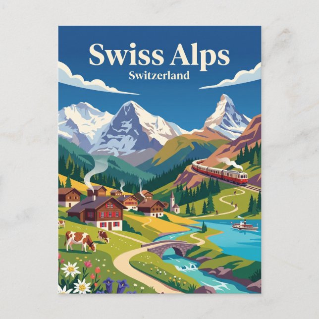 Cartão Postal Alpes Suíços Suíça (Frente)