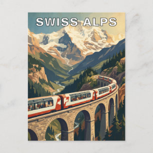 Cartão Postal Alpes Suíços Suíça Viagem de Trem Antigo