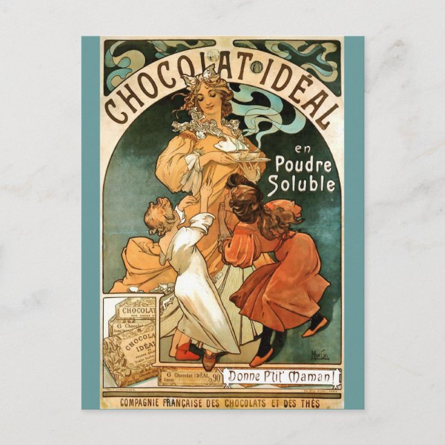 Cartão Postal Alphonse (Alfons) Mucha Chocolat Ideal (Frente)