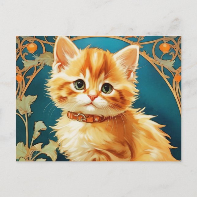 Cartão Postal Alphonse Mucha Art Nouveau Cat (Frente)