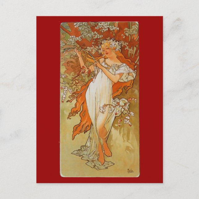 Cartão Postal Alphonse Mucha - Art Nouveau - Primavera (Frente)