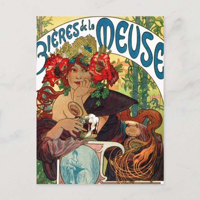 Cartão Postal Alphonse Mucha Bieres De La Meuse (Frente)