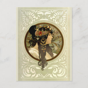 Cartão Postal Alphonse Mucha - Cabeças Bizantinas Morena