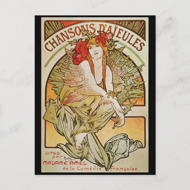 CARTÃO POSTAL ALPHONSE MUCHA CHANSONS D`AJEULES (Frente)