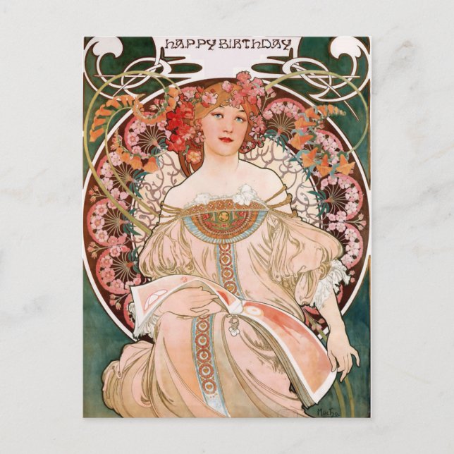 Cartão Postal Alphonse Mucha: Daydree (Rêverie) (Frente)