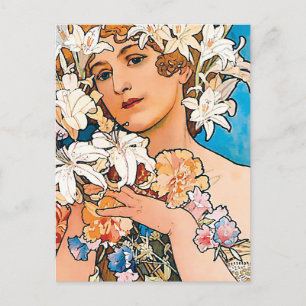 Cartão Postal Alphonse Mucha - Flor - Arte Retro Art Nouveau