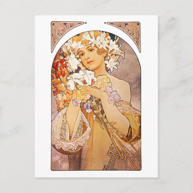 Cartão Postal Alphonse Mucha Flower (Frente)