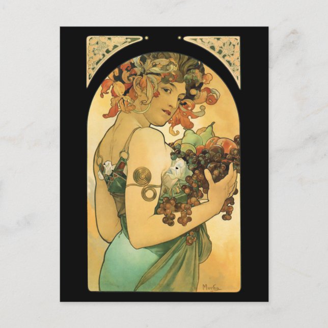 Cartão Postal Alphonse Mucha ~ Fruta ( 1897 ) (Frente)