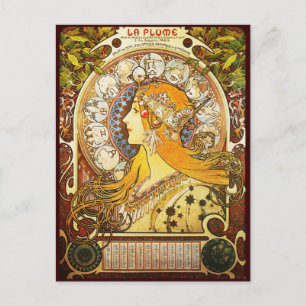 Cartão Postal Alphonse Mucha La Plume