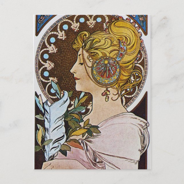 Cartão Postal Alphonse Mucha. La Plume/A Caneta, 1899 (Frente)
