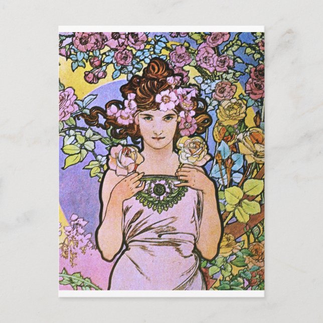 Cartão Postal Alphonse Mucha. La Rosa/Rosa, 1897 (Frente)