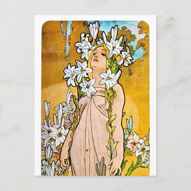 Cartão Postal Alphonse Mucha - Lily - Fronteira Branca (Frente)