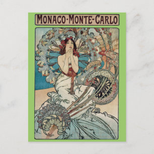 Cartão Postal Alphonse Mucha ~ Mônaco Monte Carlo Art Nouveau