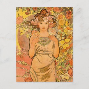 Cartão Postal Alphonse Mucha O Cartão-Postal Rosa