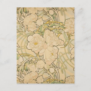 Cartão Postal Alphonse Mucha Peonies Peony Rosa Fawn 1897