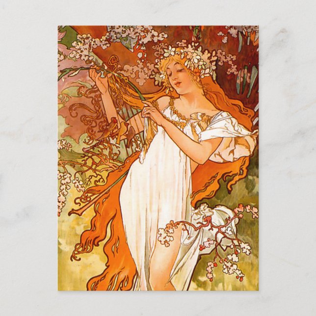Cartão Postal Alphonse Mucha Primavera (Frente)