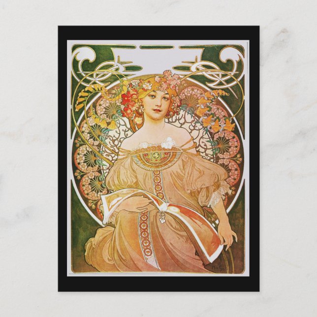 Cartão Postal Alphonse Mucha Reverie Daydree (Frente)