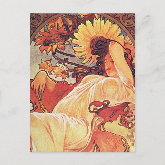 Cartão Postal Alphonse Mucha Sunflower (Frente)